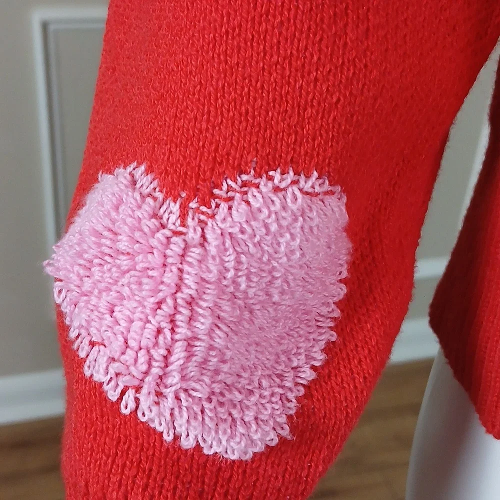 New Red And Pink V-Neck Embellished Cardigan With Heart Shape Buttons. XXS - Picture 10 of 17